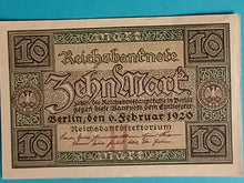 Laden Sie das Bild in den Galerie-Viewer, Reichsbanknoten  10 Mark 1920 Unc
