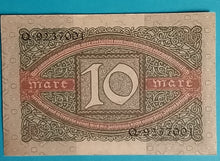 Laden Sie das Bild in den Galerie-Viewer, Reichsbanknoten  10 Mark 1920 Unc
