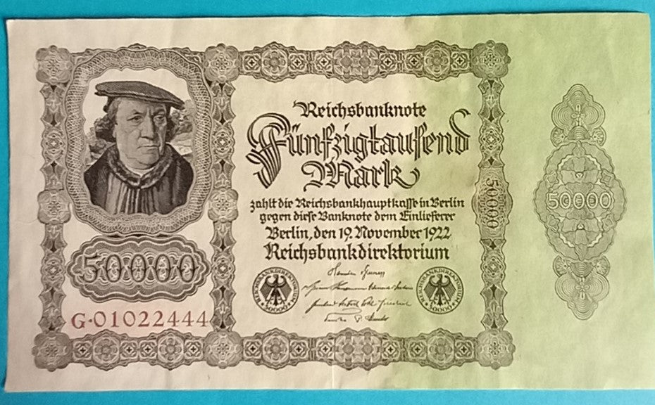 Reichsbanknoten  50.000 Mark 1922 Rosenberg 79a