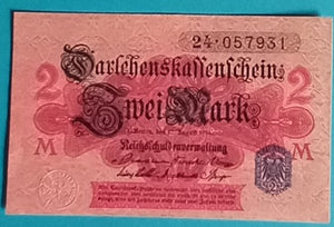 Darlehenskassenschein 2 Mark 1914 Unc schwarzes Siegel