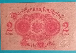 Darlehenskassenschein 2 Mark 1914 Unc schwarzes Siegel