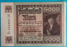 Laden Sie das Bild in den Galerie-Viewer, Reichsbanknote 5.000 Mark 1922

