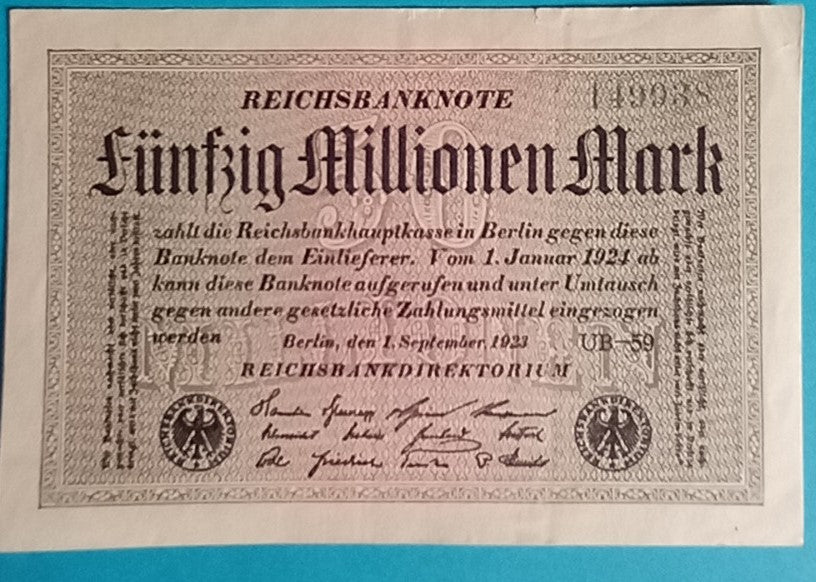 Reichsbanknote 50 Millionen Mark 1923