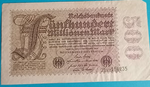 Reichsbanknote  500 Millionen Mark 1923 gebraucht