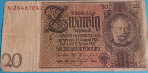 Reichsbanknote 20 Mark 1929 gebraucht
