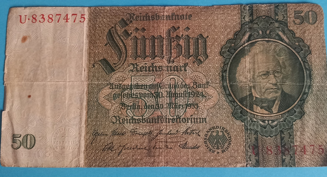 Reichsbanknote 50 Mark 1933 gebraucht