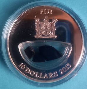 Fidschi Silbermünze 10 Dollars 2013 Steinbock Inlay mit echten Onyx-Edelstein