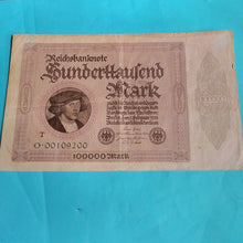 Laden Sie das Bild in den Galerie-Viewer, Reichsbanknote 100.000 Mark 1923 gebraucht
