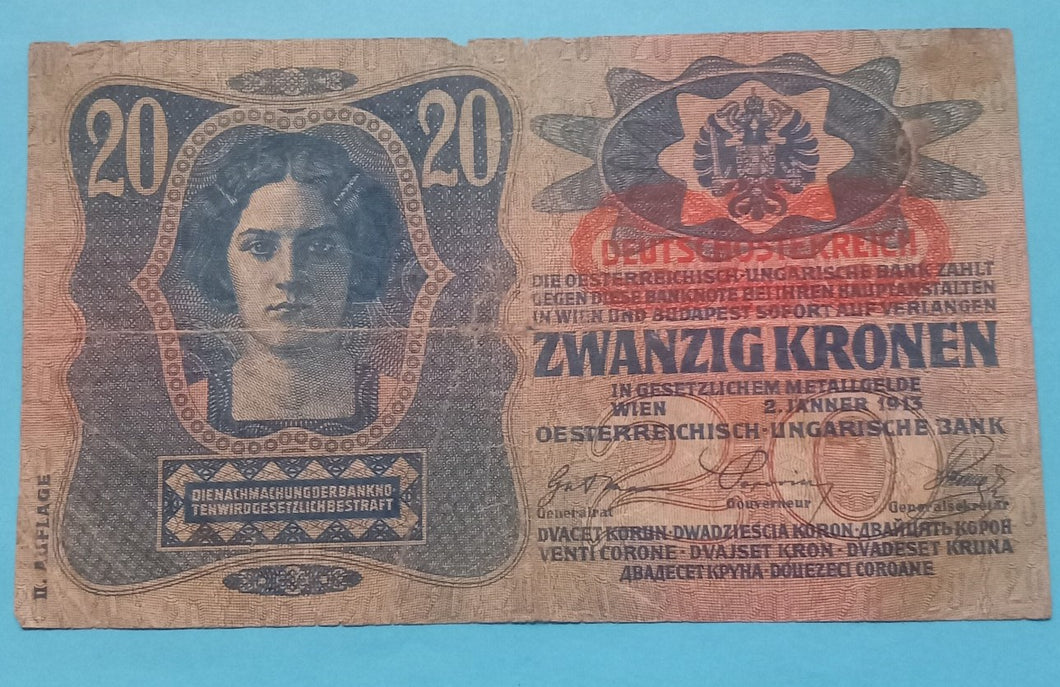 Österreich 20 Kronen 1915  gebraucht