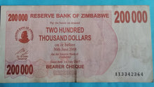 Laden Sie das Bild in den Galerie-Viewer, Simbawe 200.000 Dollar Reserve Bank of Zimbawe 2008
