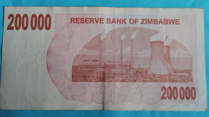 Simbawe 200.000 Dollar Reserve Bank of Zimbawe 2008